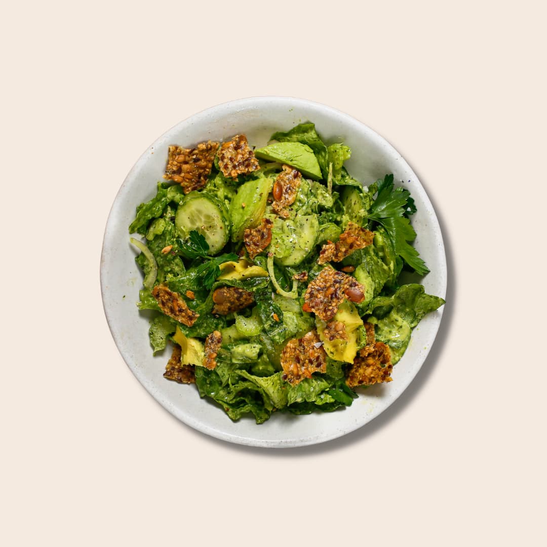 Big Fresh Green Crunchy Herby Salad With Jalapeno Green Goddess