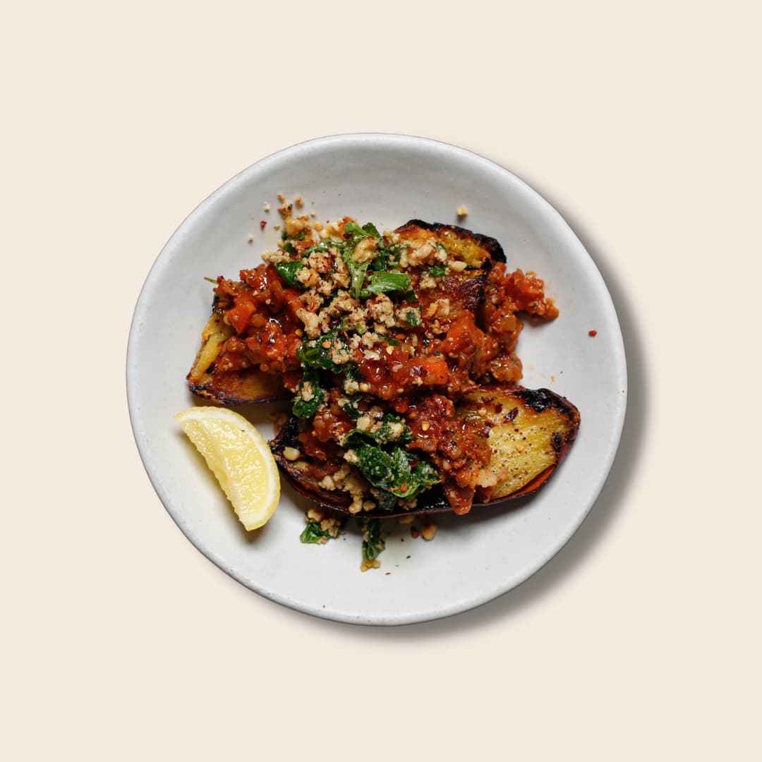 Lentil Bolognese Over Twice-Roasted Sweet Potatoes Recipe – Raw Juicery