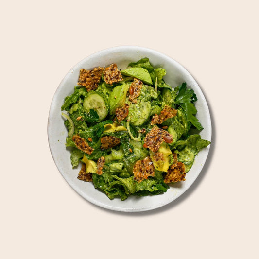 Big Fresh Green Crunchy + Herby Salad With Jalapeno Green Goddess